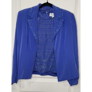 VTG Lillie Rubin Womens Evening Periwinkle 2 pc Cardigan Jacket Beaded Set Sz 6